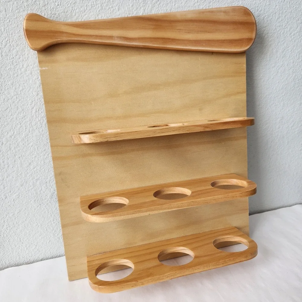Vintage‎ Blonde Light Wood 9 Baseball Hanging Wall Display Holder Decor